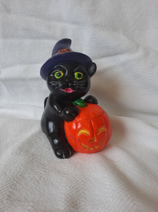 Ceramic Cat with Jack O'Lantern
